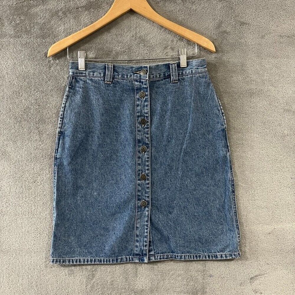 Vintage Cherokee Denim Skirt Sz 8 Button Up 100% Cotton 90s 90’s Y2K Jean Button